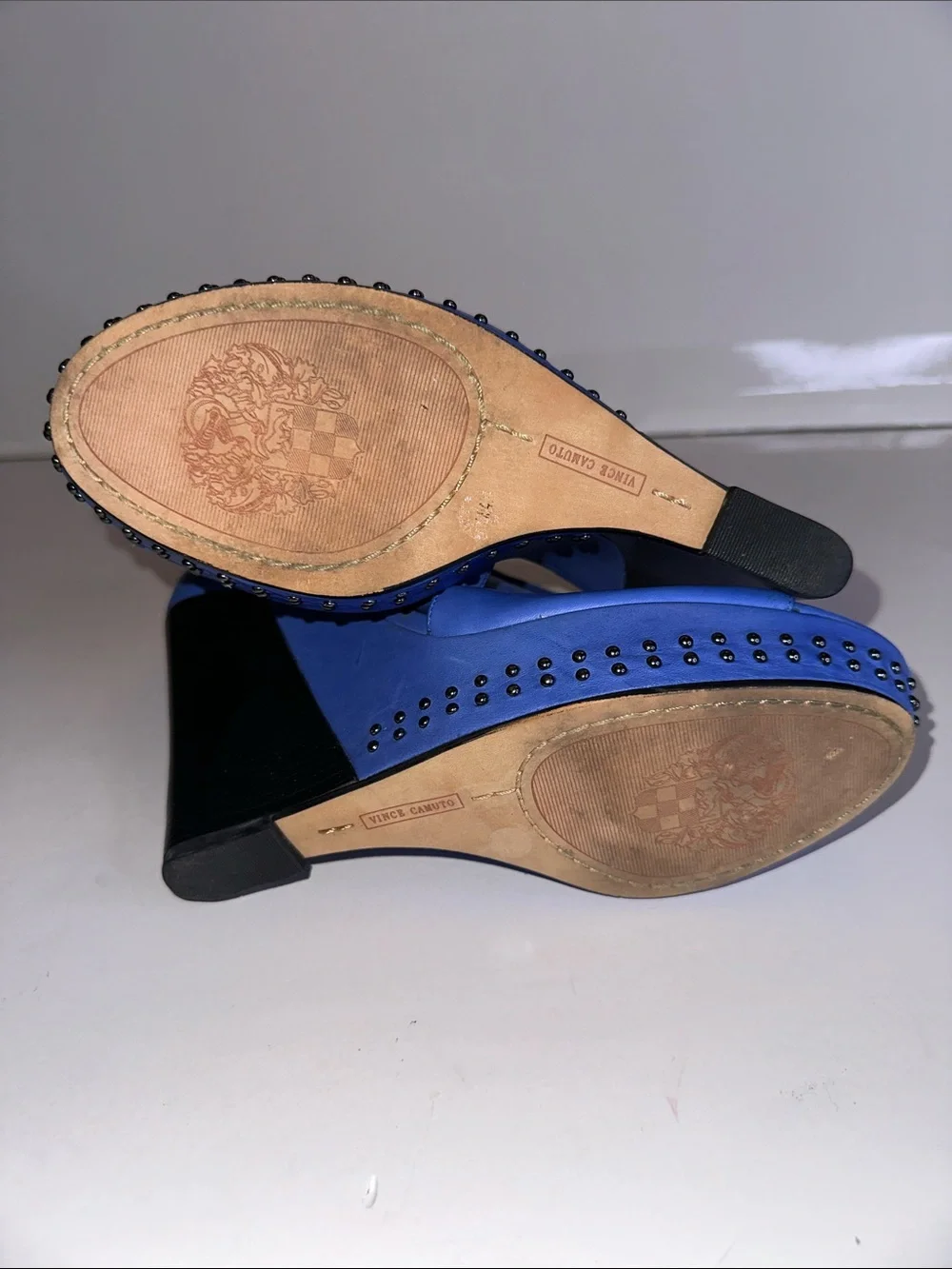 Vince Camuto Waylins Royal Blue Leather Open-Toe Slingback Wedges